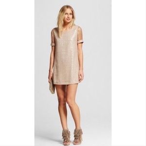 J.O.A. Gold Sequinned Cap Sleeve Dress